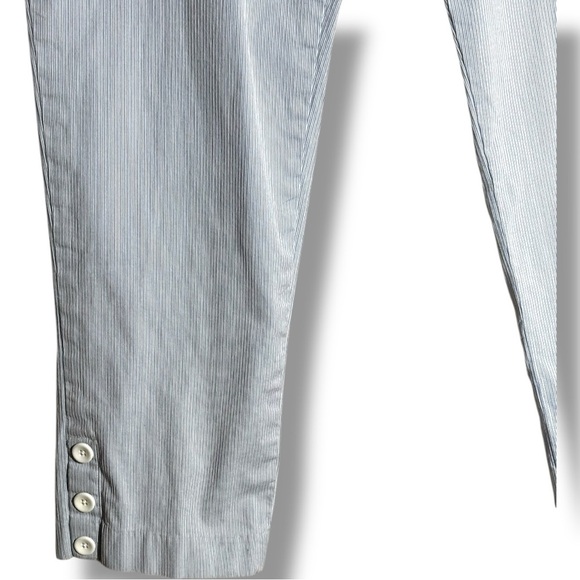 Rafaella Blue and White Pinstriped High Rise Cropped Capri Trousers with Buttons - Picture 4 of 16
